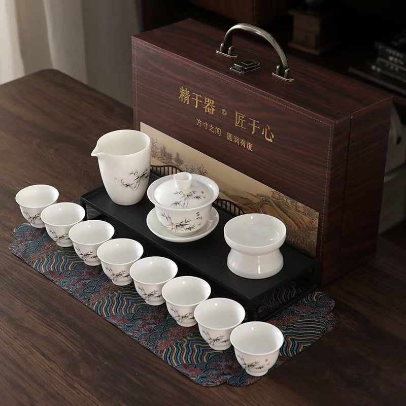 Sheep-Fat Jade White Porcelain Gongfu Tea Set