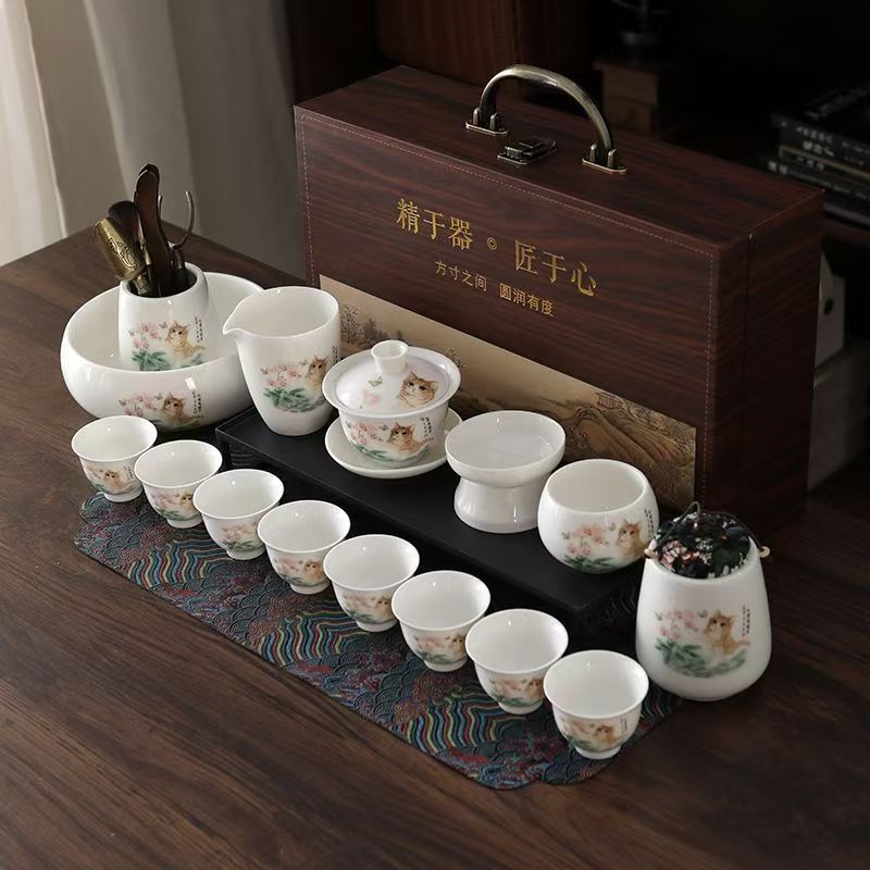 Sheep-Fat Jade White Porcelain Gongfu Tea Set
