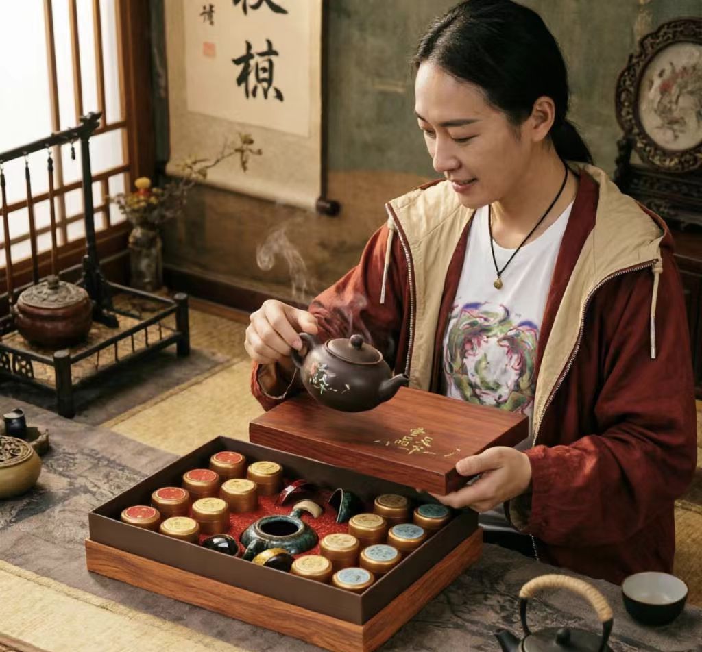 Four Famous Teas (Landscape as Beautiful as a Painting) Tea and Tea Set in One
